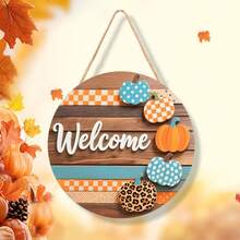 Múltiples Estilos Colgantes de Madera para Puerta de Otoño, Placas Redondas Colgantes de Calabaza & Hoja de Arce, Decoración de Pared y Valla para Interiores & Exteriores - Multicolor - Ver 10