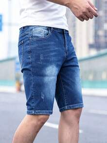 YANGCANREN Men's Fashion Versatile Denim Shorts - Blue - View 3
