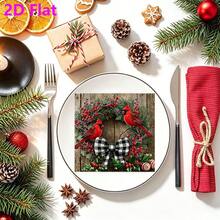 20pcs Holiday Cardinal Holly Wreath Buffalo Plaid Bow Print Paper Napkins, 2D Flat Vintage Farmhouse Style Christmas Disposable Napkins, Suitable For Holiday Dinner Cottagecore Table Decor - Multiple Styles - View 4