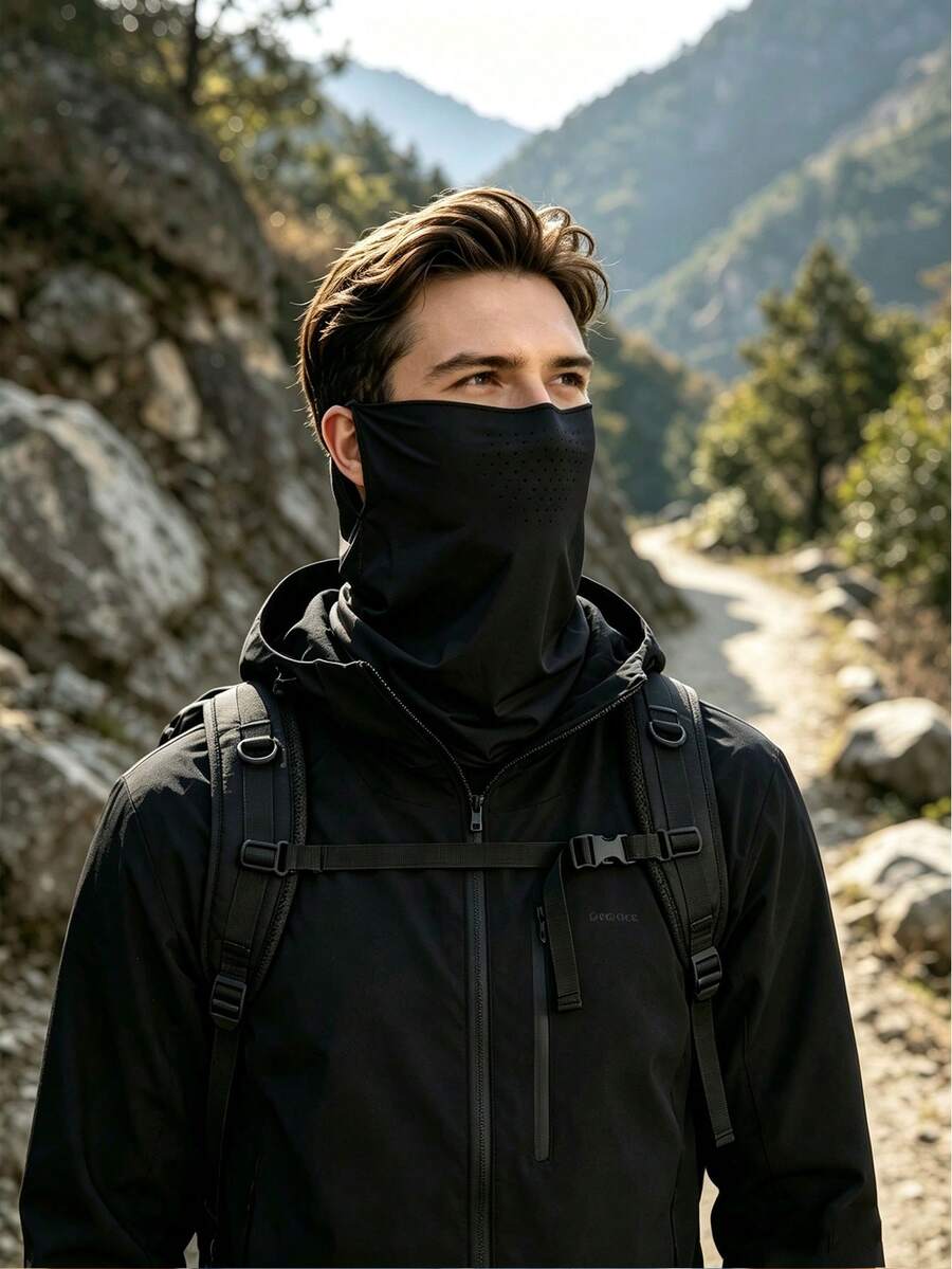 1 pieza Máscara facial de protección solar para ciclismo al aire libre con protector de cuello y bucle para orejas de seda de hielo - Mascarilla facial con protector solar - Ver 1