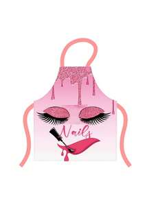 Women Blue Nail Design Apron, Waterproof Bib Apron With Adjustable Straps, Cute Beauty Salon Nail Technician Workwear, Kitchen Cooking Baking Craft Apron With Pocket - Multicolor - View 7