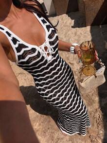 Women Long Dresses - 黑白 - 查看 1
