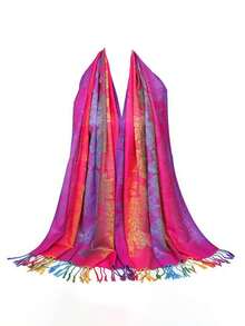 1pc Colorful Gradual Change Cashew Nut Long Tassel Shawl And Wraps Soft Lightweight Accessories Women Evening Dresses Party Travel Office Wedding Gift - Pink - View 6