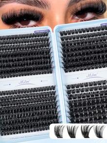 640/528pcs D Curl Large Capacity Portable Eyelash Book, Soft Natural Fluffy Dense Single Cluster False Eyelashes, Lightweight Long-Lasting Segmented DIY Eyelash Extensions, Suitable For Beginners, Daily And Home Makeup - D - 查看 2