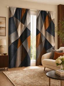 2pcs Vintage Abstract Textured Geometric Print Decorative Curtains, Rod Pocket Design, Easy Installation And Removable, Polyester Material, Suitable For Living Room, Bedroom And Modern Home Decor. - Multicolor - View 9