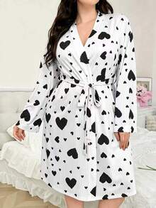 Minimalist Fashion Long Sleeve Heart Pattern Bathrobe, Elegant And Stylish, Suitable For Home Wear, All Seasons, Soft And Skin-Friendly, Perfect For Vacation Or Home Leisure - Multicolor - View 15