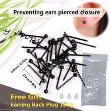 1 Box 30Pcs Hypoallergenic Black Plastic Post Ear Sticks, 15mm Invisible Ear Bars, Unisex Daily Piercing Earrings For Men Women - Black - View 4