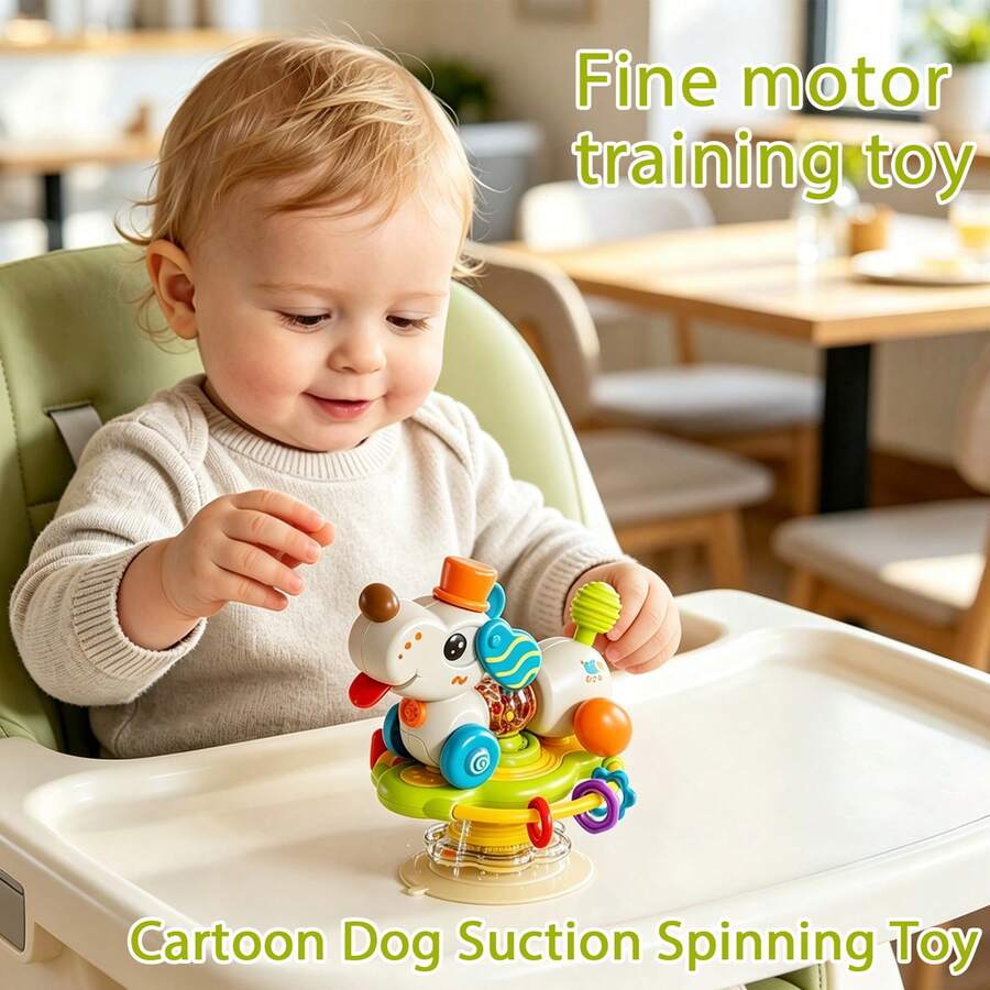 Cartoon Dog Suction Spinning Rattle Toy Fine Motor Training Multi Texture Sensory Early Learning Play Toy Hand Eye Coordination Brain Cognition Training Baby Shower Birthday Gift For Infants