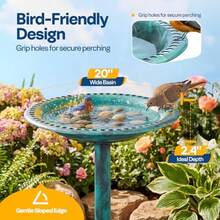 Bird Bath For Outside, Polyresin Pedestal Bird Baths For Outdoor, Garden, Weather-Resistant Birdbaths With 20" Bowl - Bronze - View 6