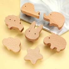 1pc Wooden Cartoon Animal Shaped Cabinet Door Handle, Children's Bedroom Decor Wardrobe Drawer Pull, Cartoon Turtle Animal Pull - Multicolor - View 3