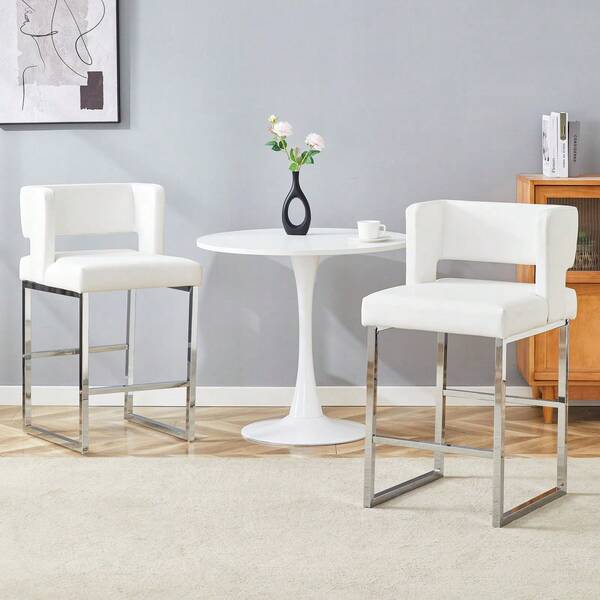 2-Pack Bar Stools PU Material/Modern Square Design Bar Stool/High Density Sponge/Load Capacity 135 Kg/Easy To Clean/Elastic And Soft/Use Bar Living Room Cafe Exclusive Shop