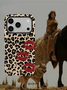 GIIPPA 1pc Yellow-Brown Leopard Print Bottom & Red Lips Pattern Design, Phone 17 Pro Max Phone Case, Compatible With Phone 16 Pro Max, 15 Pro Max, 14 Pro Max, Korean-Style High-End Fashion & Fun Phone Case, Compatible With 11/12/13/14/15/16 Pro Max Plus, Elegant Design Suitable For Men & Women, Perfect Gift For Girlfriend On Christmas, Valentine's Day, Easter, Wedding Season And Birthday! - Multicolor - View 7