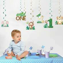 8pcs Paper Jungle Adventure Animal Party Decorations - Hanging Spiral Decor & Room Decoration Set, Suitable For Jungle Theme Party Birthday Supplies (White) Ribbon - Multicolor - View 3