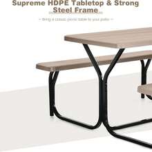 All Weather Faux Wood Patio Picnic Table Set With Benches, Plastic Picnic Table For Outdoors, Cafeteria And Commercial Use, Brown - Multicolor - View 4