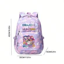 Miniso Colorful Letter Full Group Cartoon Figure Print Gradient Purple Pink Cherry Blossom Chevron Quilt Large Capacity Student Backpack Multi Compartment Sc - Purple - View 5