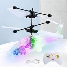 Juguete de avión eléctrico a control remoto para niños, helicóptero con sensor infrarrojo, disponible en varios colores, con batería incorporada y carga USB, avión de control remoto con luces brillantes, regalo para niños. - Amarillo - Ver 10