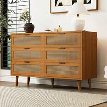 Sideboard With 6 Drawers – Wood Finish, Industrial Style - Walnut - View 6