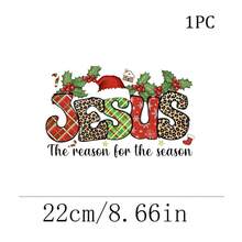 1/2/3 piezas Pegatina de transferencia de calor con eslogan en inglés, textura múltiple, JESÚS, gorro de Navidad, bastón de caramelo, estilo vintage americano navideño religioso DIY, apta para camisetas, sudaderas, bolsas de lona, cojines - Multicolor - Ver 9