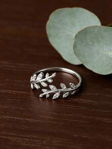 1pc S925 Sterling Silver Delicate Open Leaf Branch Ring, Fresh Forest Aesthetic, Elegant Minimalist Cool Tone, Fashionable Niche Luxury, Versatile Daily Commute Jewelry For Women - Branches and Leaves - View 6