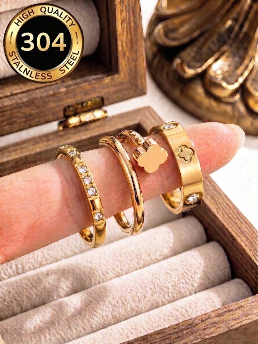 3pcs/Set Women's Rings, Long-Lasting Color, 18K Stainless Steel Fashion Elegant Rings For Summer, Size 6-10, Wedding Rings