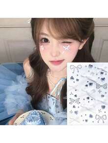 3D Satin Bow Face Gem Stickers, Heart Rhinestone Self Adhesive Eye Body Jewels, Cute Ribbon Bow Face Rhinestone Stickers For Festival Concert Makeup Decor - Multicolor - View 5