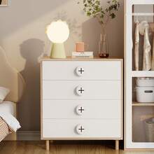 Nightstand Bedside Table White With 4 Drawers – 80 X 54 X 90 Cm - Natural and White - View 4