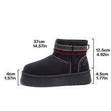 Women's Snow Boots, Anti-Slip Wear-Resistant Suede Embroidery Pattern Round Toe Short Shaft Thick Sole Snow Boots, Casual Bohemian Style, Autumn/Winter Camping Dating Home Outing Boots - Black - View 8