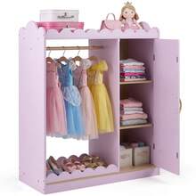 Kids Dress Up Storage With Full Length Mirror, Single Door Cabinet, Hanging Rod Pink - Pink - View 6