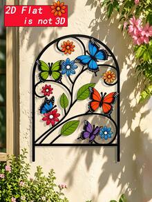 1 Set Of 5 Butterfly Floral Arch-Shaped Iron Art Decorative Hanging Ornaments, Black Hollow Vine With Colorful Daisy And Green Leaves, Suitable For Garden Lawn Insertion, Fence Wall Hanging, Garden Decoration, Balcony, Patio, Indoor Decoration, Living Room, Bedroom, Room, Gift For Insect Enthusiasts - 257 - View 4