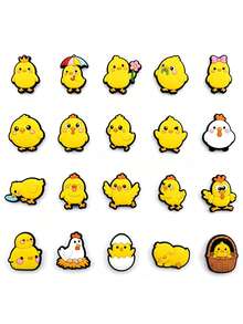 20pcs Cute Little Yellow Chick Series Shoe Charms, Yellow Beach Flat Sandals Decoration Accessories Outdoor Clogs Customizable Shoe Charms - Multicolor - View 3