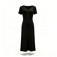 Solid Color Casual Waist Belt Beach Dress Black Elegant Summer - Black - View 8