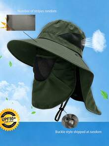 1pc UV Protection Wide Brim Bucket Hat With Detachable Face Mask, Suitable For Hiking, Fishing, Outdoor Activities, Unisex Summer Hat - Multicolor - View 11