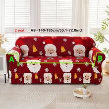 1pc Printed Santa Claus Elastic Hem Sofa Cover, All-In-One Sofa Slipcover For 1-2-3-4 Seater Sofas, Soft Fabric, Suitable For Straight Sofa, Living Room, Bedroom, Study, Home Decor - Red - View 14