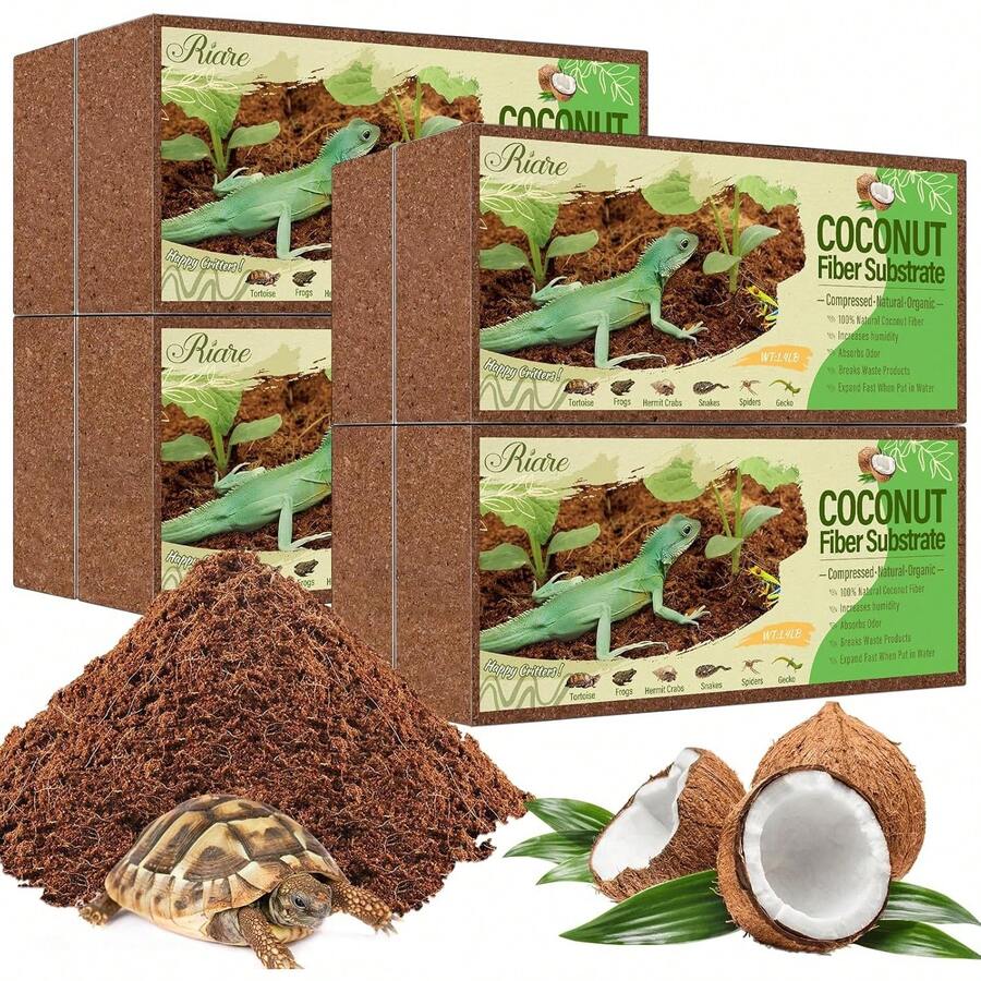 Riare 2 Pack Natural Coconut Fiber Substrate For Reptile- Premium Compressed Coconut Husk Terrarium Bedding For Reptile, Tortoise, Frogs, Snakes Hermit Crabs, Burrowing Animals - 8 Pack - View 1
