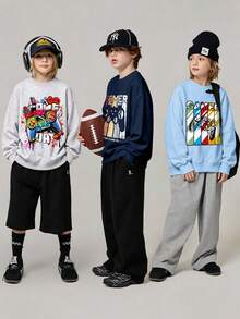 3pcs Boys Colorful Graffiti Game Controller Print Crew Neck Sweatshirt, Autumn/Winter Fashion Comfortable New Top - Multicolor - View 2