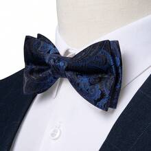 Classic Paisley Navy Blue Bow Tie 3 Pieces Suit Accessory Kit For Wedding Guest Attire - Navy Blue - View 5