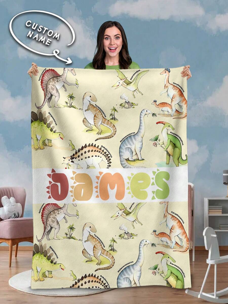 1pc Customized Name Blanket, Suitable For Bed, Living Room, Sofa, Outdoor, Beach, Camping, Pets And More Occasions, Personalized Family/Pet/Couple Text Printed Bedding Blanket, Personalized Christmas Gift, Family Gift, Birthday Gift, Gift For Friends, Gift For Her, Gift For Son/Daughter - Style 3 - View 1
