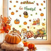 9pcs/Set Thanksgiving Static Window Stickers, Includes Turkey, Gnome, Pumpkin, Maple Leaf Stickers, Reusable Autumn Harvest Window Decals, Suitable For Home Glass Decoration - Multicolor - View 5