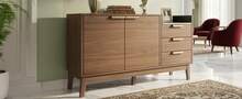 Living Room Sideboard In Oak Decor - Marble Effect Top + 3 Drawers & Double Door Cabinet - 深色橡木 - 查看 3