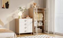 Nightstand Bedside Table White With 4 Drawers – 80 X 54 X 90 Cm - Natural and White - View 8