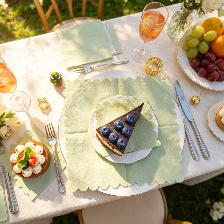 50/100Pcs Sage Green Napkin, 2-Ply, 4.72 X 4.72 Inches, Scalloped Napkins Disposable Cocktail Napkin, Beverage Dessert Napkin, For Birthday, Parties, Wedding Bridal And Baby Shower - View 1