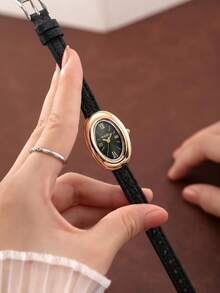 1件女款簡約休閒舒適石英手錶，適合日常配戴與裝飾 - 黑色 - 查看 3