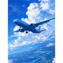 New 5D DIY Diamond Painting Kit - Blue Sky Airplane Theme, Acrylic Diamond Art Mosaic Craft, Living Room, Bedroom, Home Decor Handmade Painting, Gift For Mom, Frameless - View 2