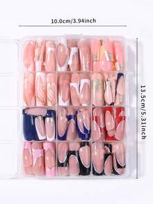 Random 24pcs Rectangular French Acrylic False Nails Set, Easy To Wear French Manicure, Suitable For Women And Girls Daily Use And Party - Multicolor - View 6