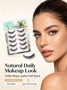 Mkhlina 5 Pairs Cat Eye Fluffy Wispy Strip Lashes 3D Faux Mink False Eyelashes Daily Makeup - 眼尾拉長款 - 查看 6