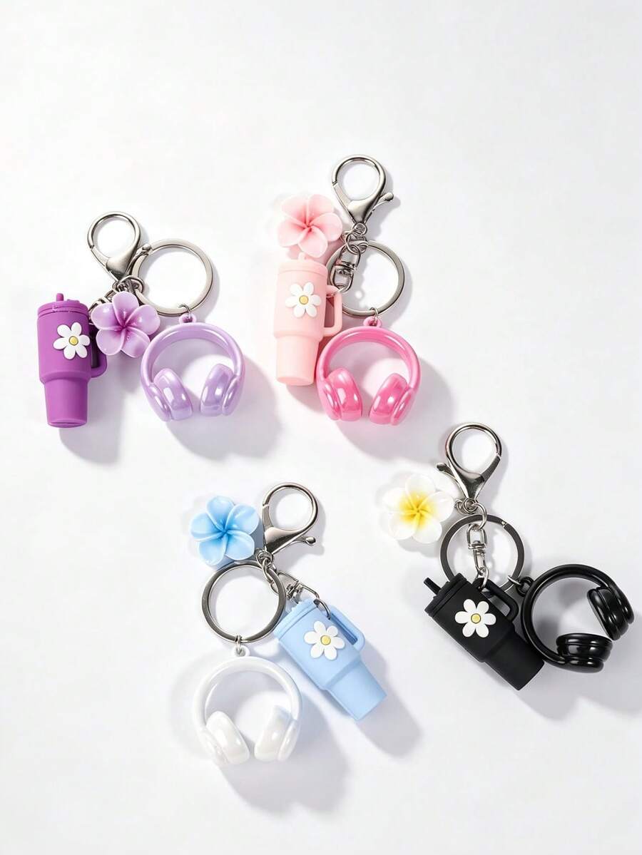 DIY Plumeria Milk Tea Cup Keychain / Detachable Keychain Accessory / Bag Accessory / Key Chain / Car Keychain / Women's Accessory / Birthday Gift - Multicolor - View 1