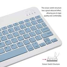 Teclado Bluetooth Ultra Delgado, Teclado Inalámbrico Mini Portátil, Recargable, Compatible con Teléfono Apple, Tableta, Teléfono, Smartphone, IOS, Android, Windows - niebla azul - Ver 3
