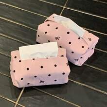 Polka Dot Bow Tissue Box (1pc) - A Multifunctional Foldable Tissue Box Designed To Make Desktop Organization Easy. It Is A Practical Home Accessory And An Ideal Gift For Friends And Family On Christmas And Other Holidays. - Multicolor - View 4