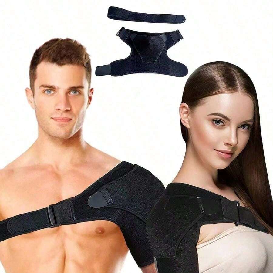 Bantalan Bahu Kompresi Elastis yang Dapat Diatur, Cocok untuk Latihan Kekuatan Kebugaran, Desain Ergonomis Jaring Bernapas, Unisex - Hitam - View 1