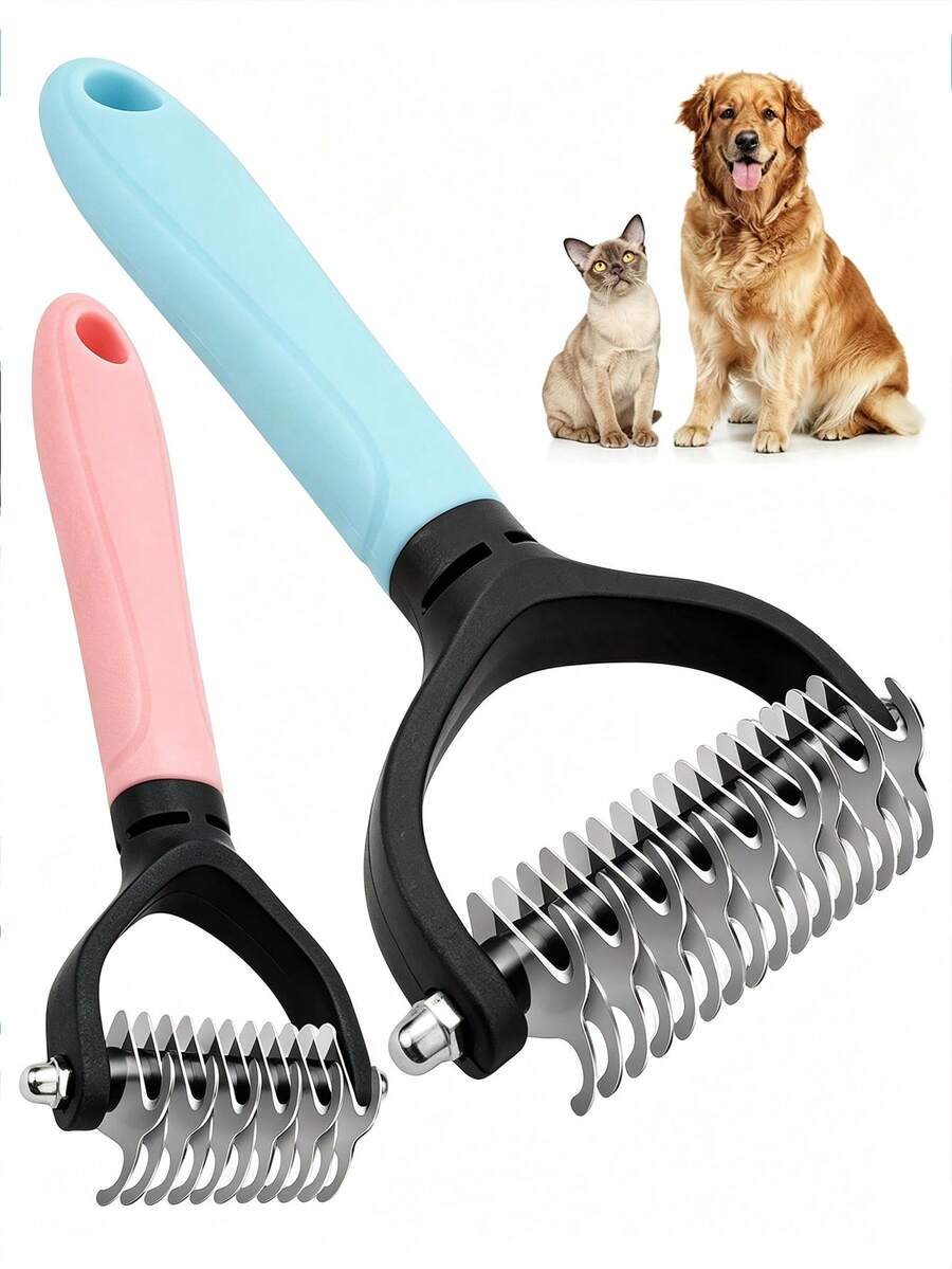 1pc Stainless Steel Pet Deshedding Comb, Suitable For Cats And Dogs, Double-Sided Undercoat Rake, Easily Remove Knots And Tangles, Long Thick Hair Grooming Tool, Efficient Deshedding Brush, Random Style, Random Color - View 1